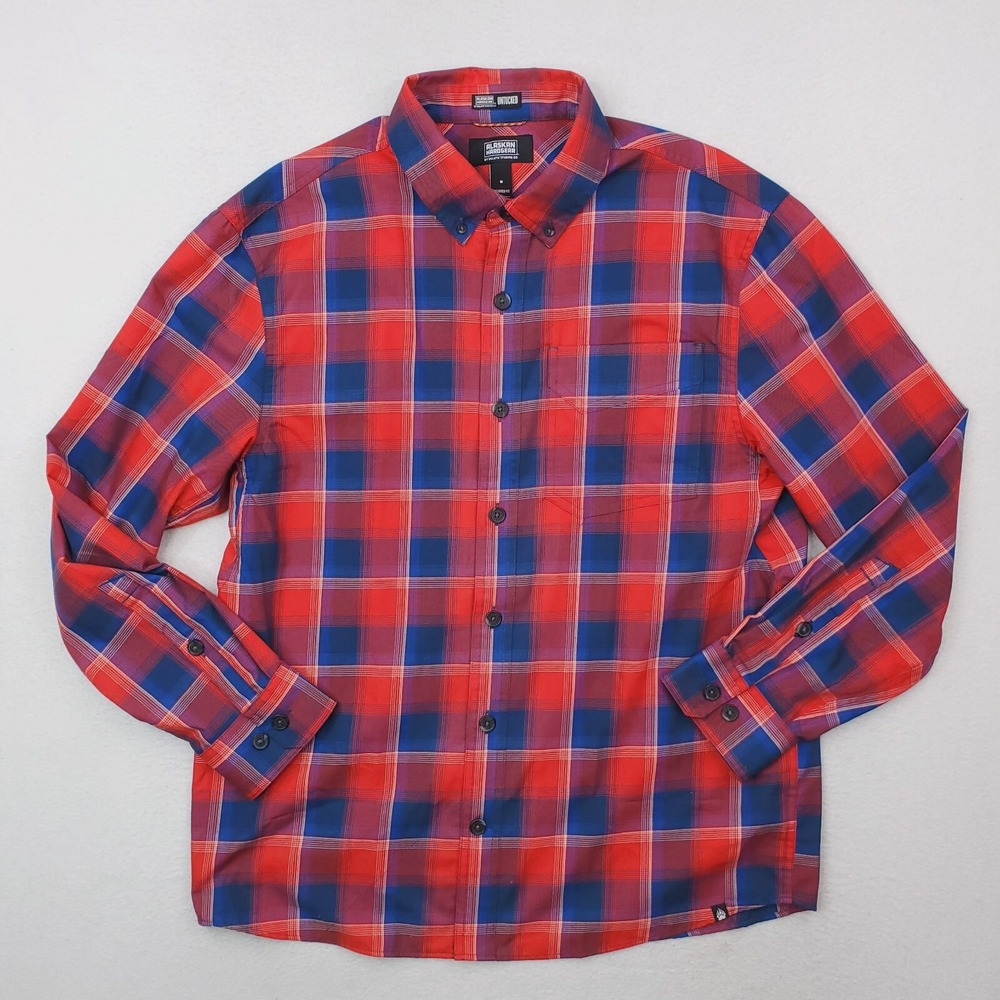 Duluth Shirt Mens Medium Red Blue Plaid Flannel Wool Blend Alaskan Hardgear AKHG